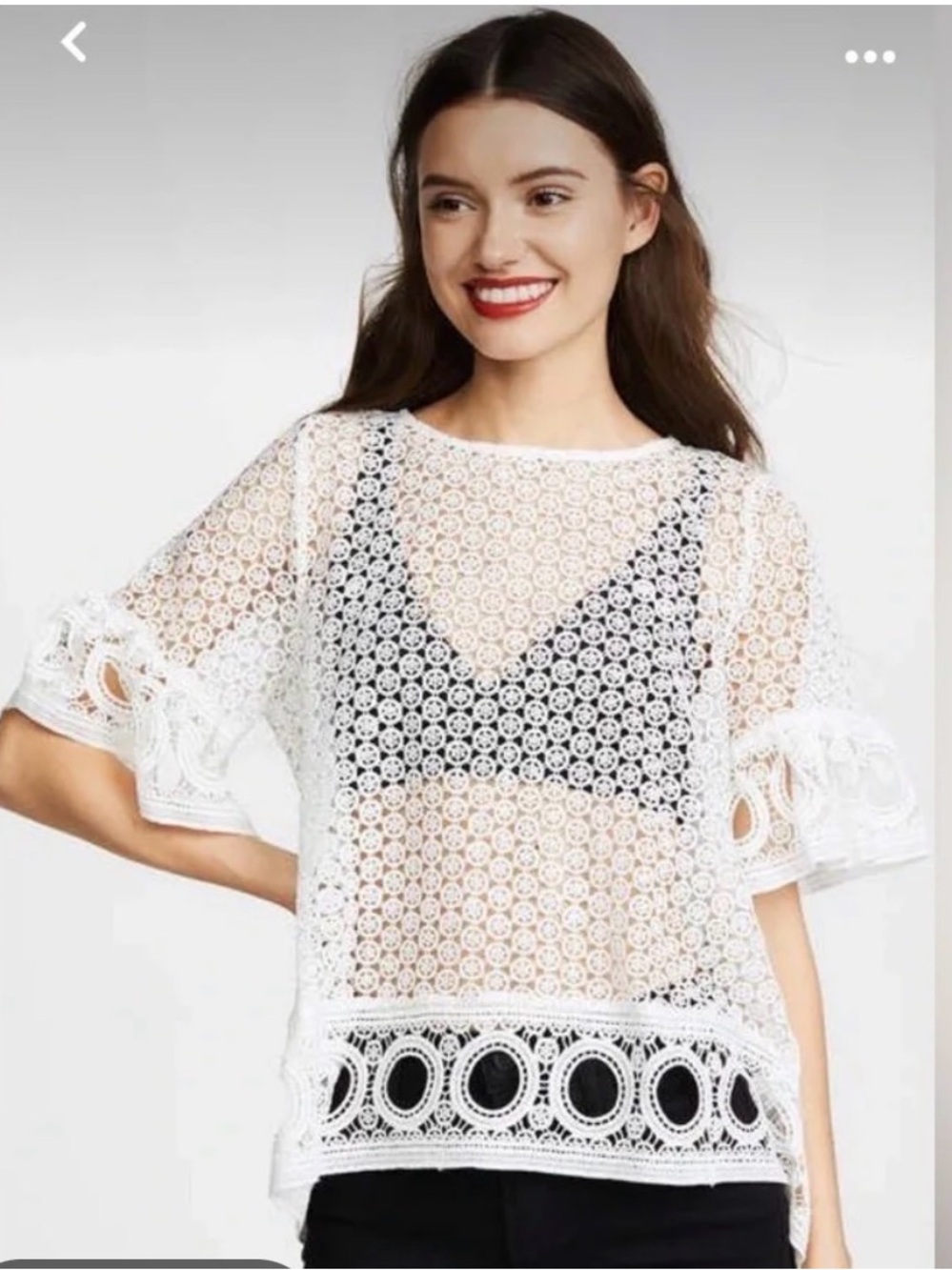 English Factory Cream Crochet Lace Flutter Sleeve Top